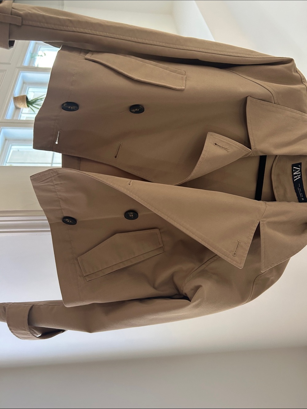 Zara Tan Double-Breasted Trench Coat